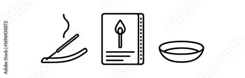 Outline icon different items incense stick matchbox ceramic dish perfect icons style isolated on transparent background