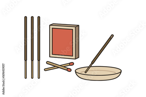 Illustration incense matchbox ceramic plate perfect simple colored vector illustration style isolated on transparent background