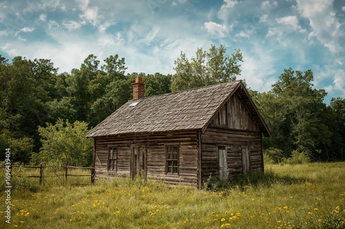 Rustic wooden cottage surro...