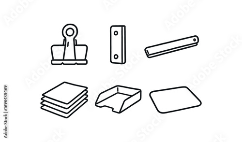 hand drawn cute doodle style line isolated on white background wire clip binder edge clamp bar paper stack file tray desk mat
