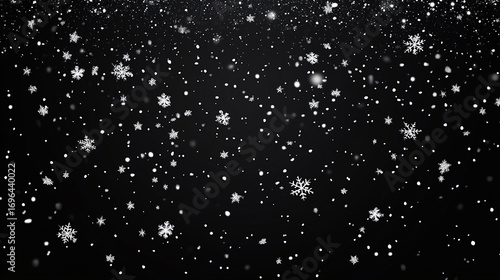 Snowflakes Falling on Black Background