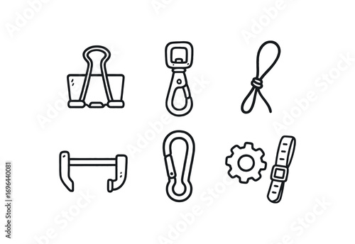 hand drawn cute doodle style line isolated on white background retainer clip metal clasp cord tie clamp bar hook gear strap
