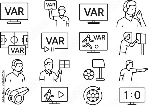 VAR Referee Icons Football Video Assistant Referee Symbols