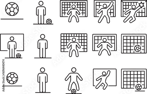Soccer Icons Football Goal Goalie and Player Illustrations