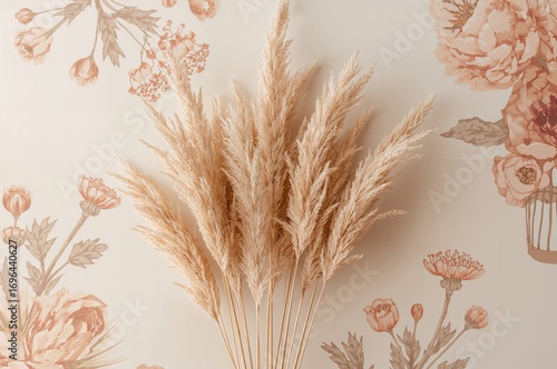 Top view of dry beige grass...