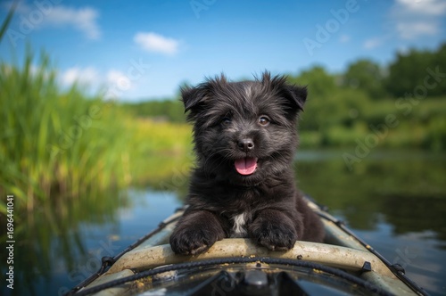 Adorable young dog enjoying the inaugural kayak adventure