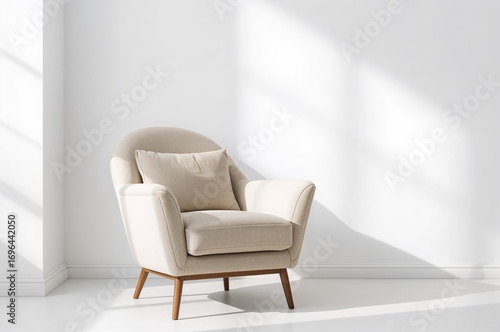 Cozy cushioned chair beside...