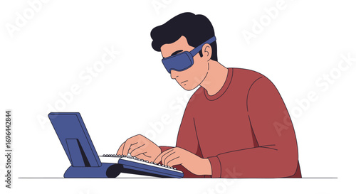 Determined Visually Impaired Student Actively Engaged in Inclusive Digital Learning