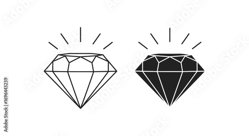 Diamond gem stone shining line art vector illustration icon set