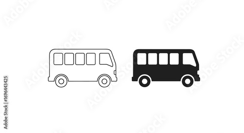 Bus vector illustration icon set with line and glyph styles