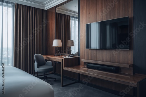 Modern wooden bedroom setup...
