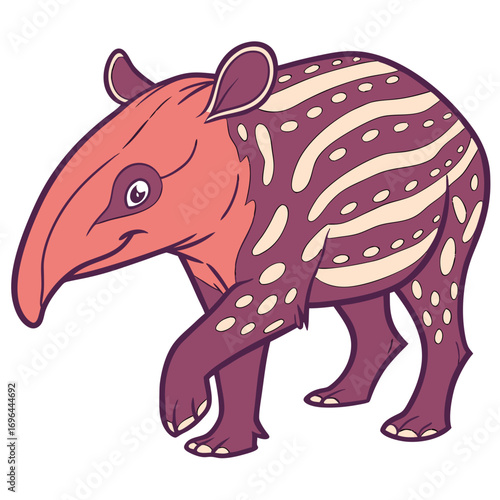 Cute cartoon tapir walking
