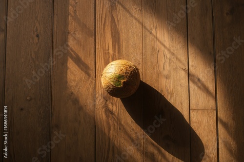 Coconut Resting on a Wooden...