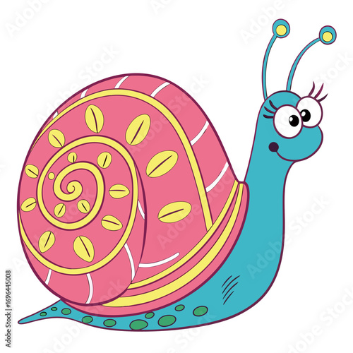 Cute cartoon snail with pink shell