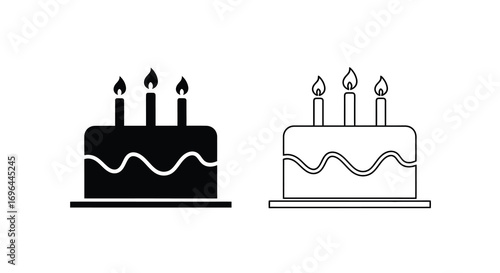 Birthday cake with candles vector illustration line icon set