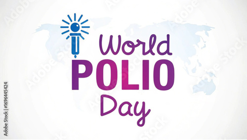World polio day poster with vaccination symbol and world map in the background on a white background silhouette
