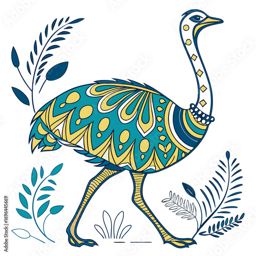 Decorative ostrich with intricate patterns