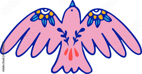 Hand-drawn Bird Element in Folk Mexican Style - Day of the Dead Series 
