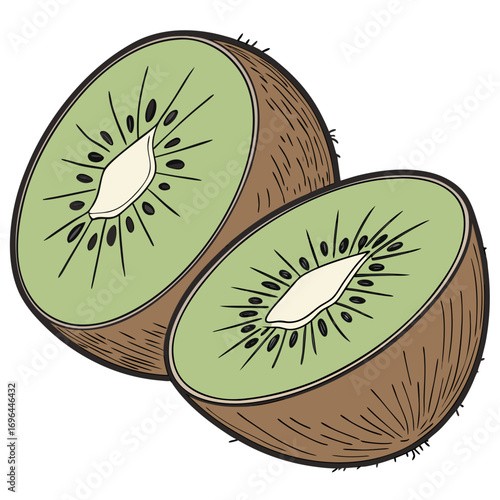 Two halves of a kiwi fruit