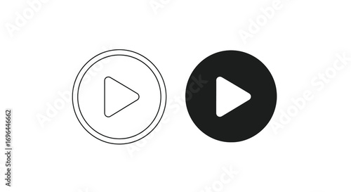 Simple play button outline and solid style vector illustration icon