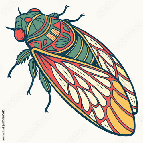 Colorful cicada insect illustration