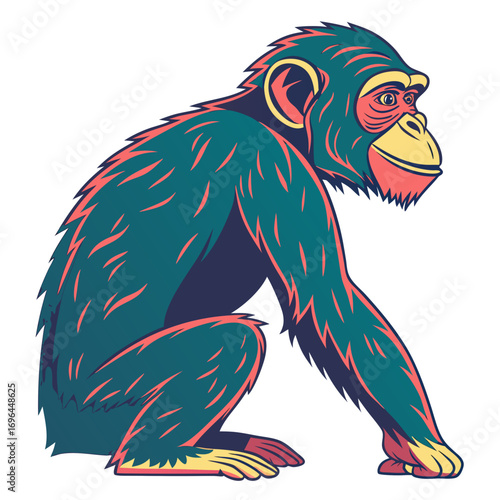 Stylized illustration of a chimpanzee sitting