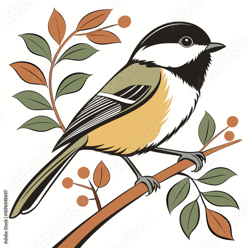 Blackcapped chickadee perched on a branch