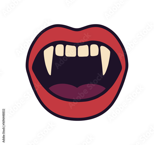flat vector colored illustration vampire fang halloween isolated on white background