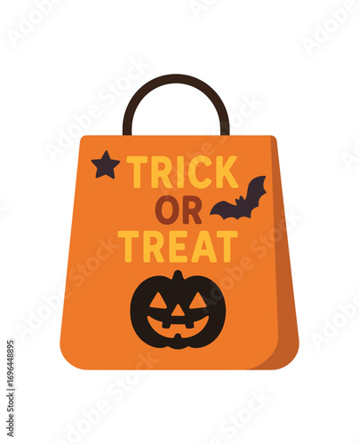 flat vector colored illustration trick or treat bag halloween isolated on white background
