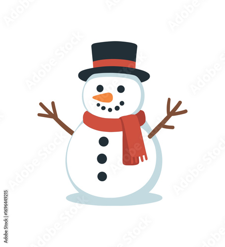 flat vector colored illustration snowman isolated on white background
