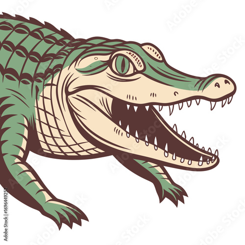Closeup illustration of an alligator with its mouth open