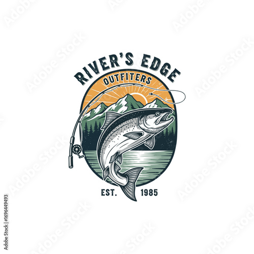 lake, vintage, element, line, fishing industry, clothing, fishing graphic, animal, adventure, bass emblem, largemouth bass, salmon - animal, retro, travel destinations, wildlife, sport, fisherman, riv