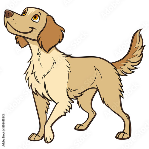 Cartoon golden retriever dog standing and looking up