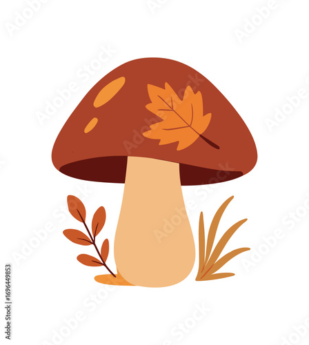 flat vector colored illustration mushroom cozy autumn isolated on white background