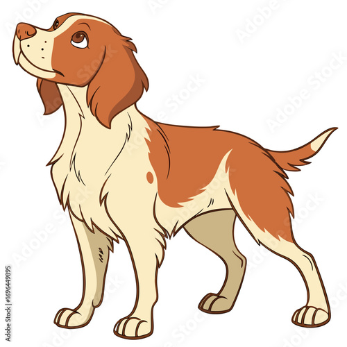 Cartoon illustration of a brown and white dog standing