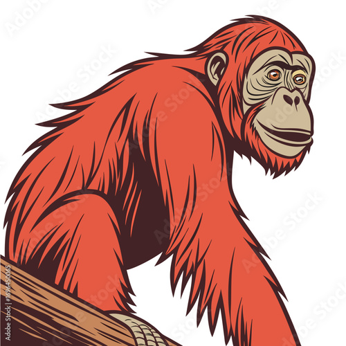 Illustration of an orangutan sitting on a branch