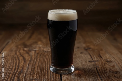 Dark ale placed on a wooden...