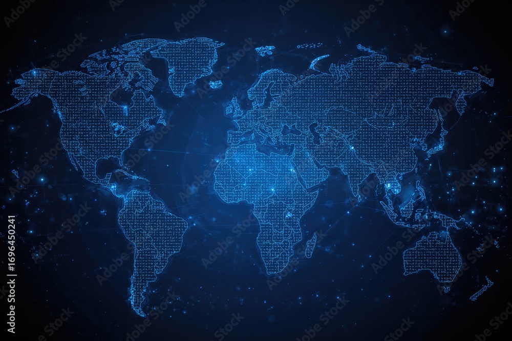Naklejka premium Holographic Globe Display on Blue Backdrop
