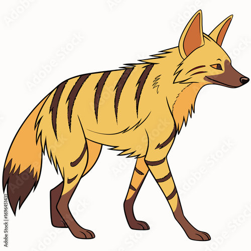 Cartoon illustration of a striped hyena walking