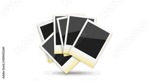 Stack of blank instant photo prints on a white background