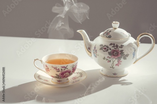 White background with a tea...