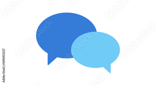 Two blue speech bubbles communicating on a white background