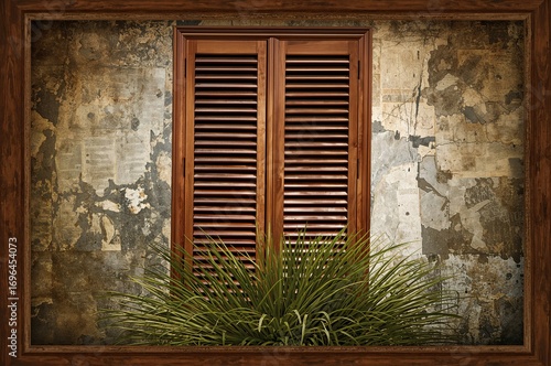 Wall with closed wooden shu...