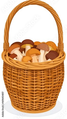 Wicker basket filled with various mushrooms