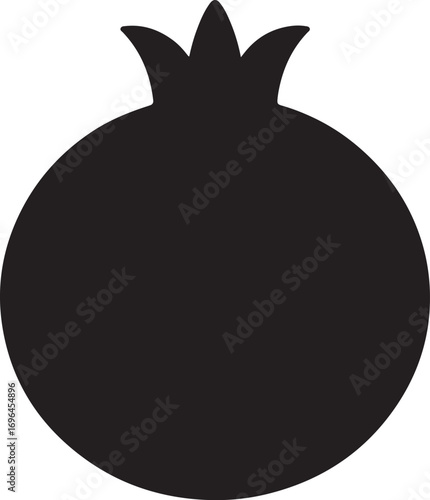  Pomegranate Vector Glyph Illustration. Black Solid Fruit Icon on White Background.