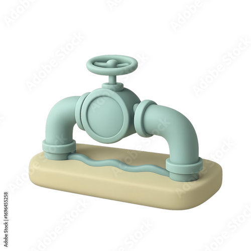 Stylized cartoon water faucet with wavy water stream isolated on transparent background