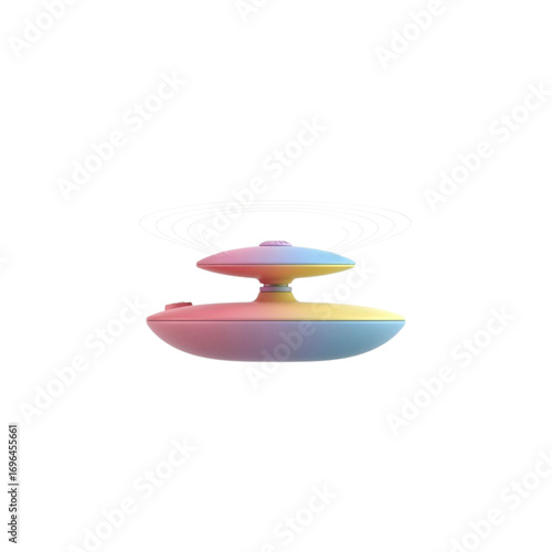 Futuristic levitating object with rainbow gradient isolated on transparent background