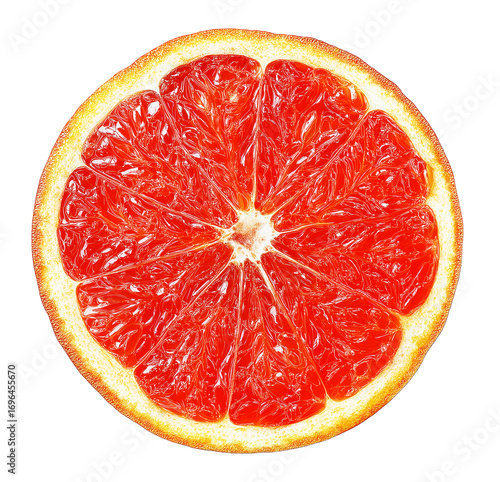 Juicy grapefruit slice showing refreshing red pulp on transparent background