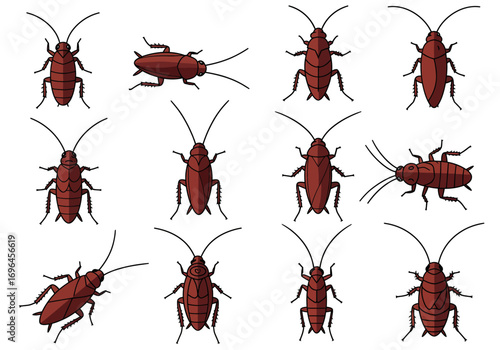 Brown cockroach icons arranged on a white background in a 3x4 grid pattern
