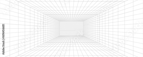 Geometry wireframe grid backgrounds in black and white colors. 3D abstract posters, patterns, cyberpunk elements in trendy psychedelic rave style. 00s Y2k retro futuristic aesthetic.